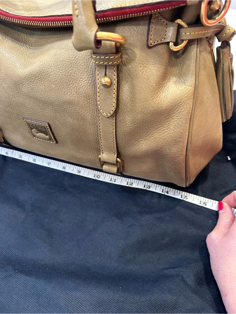 Dooney & Bourke Florentine “Fern” Leather Top-Handle Satchel with Red Zip Trim - Picture 5 of 6